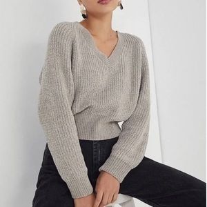 Tan Chenille V Neck Sweater